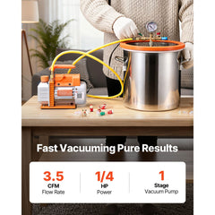 18.93 L Vacuum Chamber with Pump, 3.5 CFM 99 L/min, Single Stage Vacuum Pump, Stainless Steel Degassing Chamber Kit, Tempered Glass Lid, 1.5 m Hose, for Stabilizing Wood Degassing Silicone Resin
