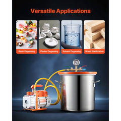 18.93 L Vacuum Chamber with Pump, 3.5 CFM 99 L/min, Single Stage Vacuum Pump, Stainless Steel Degassing Chamber Kit, Tempered Glass Lid, 1.5 m Hose, for Stabilizing Wood Degassing Silicone Resin
