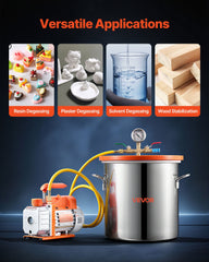 18.93 L Vacuum Chamber with Pump, 3.5 CFM 99 L/min, Single Stage Vacuum Pump, Stainless Steel Degassing Chamber Kit, Tempered Glass Lid, 1.5 m Hose, for Stabilizing Wood Degassing Silicone Resin