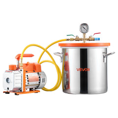 18.93 L Vacuum Chamber with Pump, 3.5 CFM 99 L/min, Single Stage Vacuum Pump, Stainless Steel Degassing Chamber Kit, Tempered Glass Lid, 1.5 m Hose, for Stabilizing Wood Degassing Silicone Resin