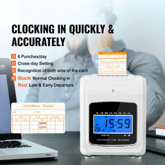 Punch Time Clock, Time Tracker Machine for Employees of Small Business, 6 Punches per Day, Time Clock Punch Machine Includes 102 Time Cards, 1 Ink Ribbon and 2 Security Keys