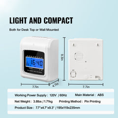 Punch Time Clock, Time Tracker Machine for Employees of Small Business, 6 Punches per Day, Time Clock Punch Machine Includes 102 Time Cards, 1 Ink Ribbon and 2 Security Keys