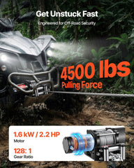 2041 kg Electric Winch, 12V DC ATV/UTV Winch with Φ6 mm x 12 m Steel Wire Rope, Wireless & Wired Remote Control, IP54 Waterproof, Roller Fairlead Mount Plate for Towing ATV UTV Off-Road