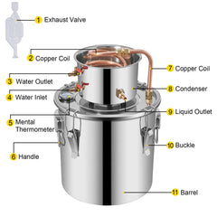 Moonshine Still 3 Gal 12L Stainless Steel Water Alcohol Distiller Copper Tube Home Brewing Kit Build-in Thermometer for DIY Whisky Wine Brandy, 3Gal, Sliver