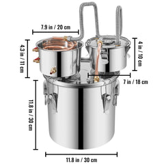 Moonshine Still 5 Gal 21L Stainless Steel Water Alcohol Distiller Copper Tube Home Brewing Kit Build-in Thermometer for DIY Whisky Wine Brandy, 5GAL, 3 pots