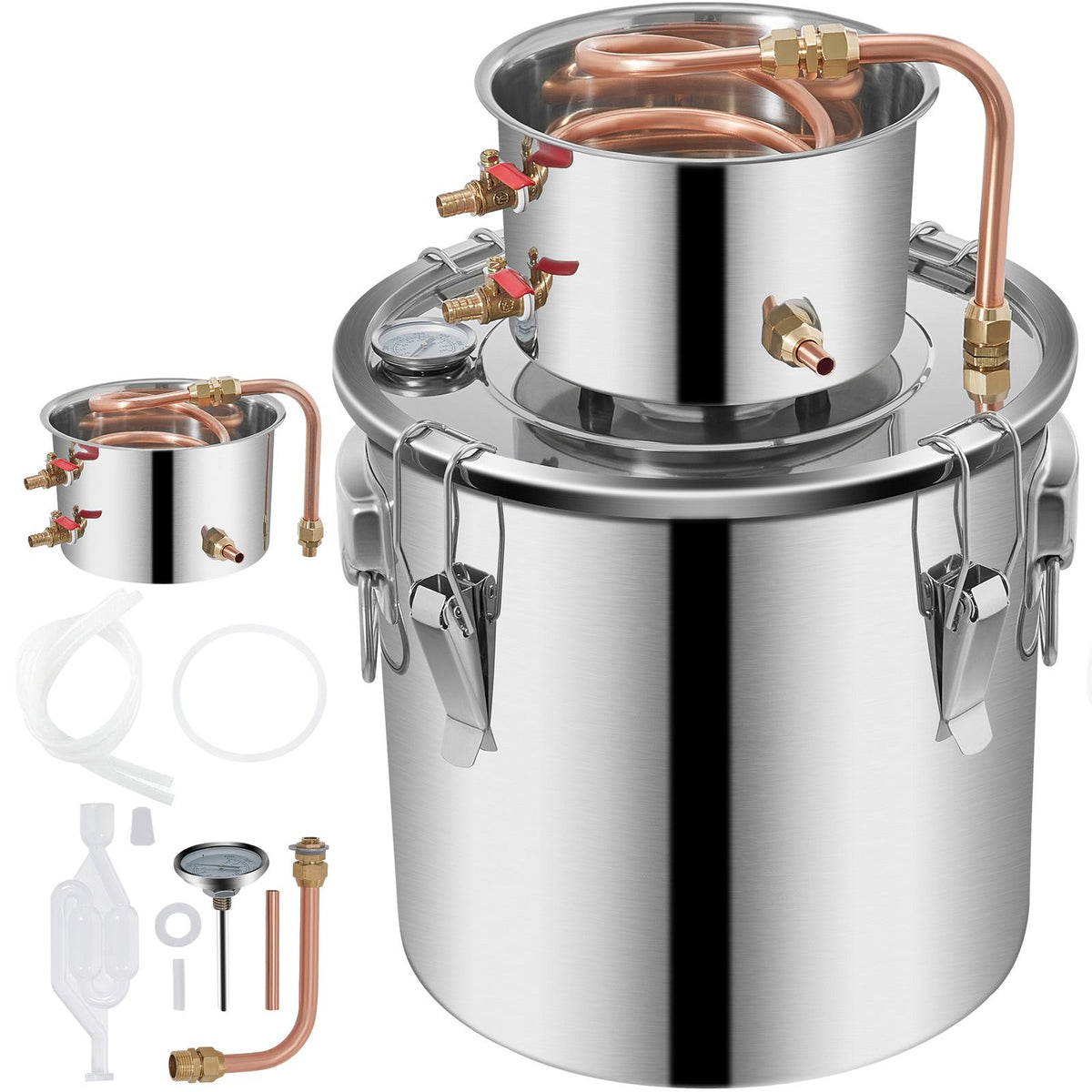 Moonshine Still 5 Gal 21L Stainless Steel Water Alcohol Distiller Copper Tube Home Brewing Kit Build-in Thermometer for DIY Whisky Wine Brandy, 5Gal, Silver