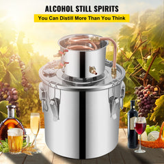 Moonshine Still 9.6Gal 38L Stainless Steel Water Alcohol Distiller Copper Tube Home Brewing Kit Build-in Thermometer for DIY Whisky Wine Brandy, Sliver