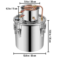 Moonshine Still 9.6Gal 38L Stainless Steel Water Alcohol Distiller Copper Tube Home Brewing Kit Build-in Thermometer for DIY Whisky Wine Brandy, Sliver