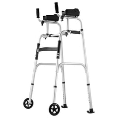 2 in 1 Folding Walker & Removable Armrests, Height Adjustable Foldable Walker with 5" Solid Wheels, Lightweight Aluminum | Front Wheeled Mobility Aid for Elderly Handicapped Disabled, 450 Pounds