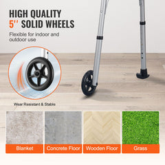 2 in 1 Folding Walker & Removable Armrests, Height Adjustable Foldable Walker with 5" Solid Wheels, Lightweight Aluminum | Front Wheeled Mobility Aid for Elderly Handicapped Disabled, 450 Pounds