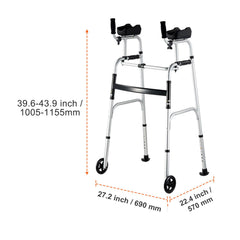 2 in 1 Folding Walker & Removable Armrests, Height Adjustable Foldable Walker with 5" Solid Wheels, Lightweight Aluminum | Front Wheeled Mobility Aid for Elderly Handicapped Disabled, 450 Pounds
