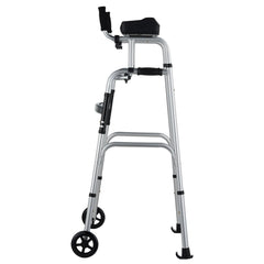 2 in 1 Folding Walker & Removable Armrests, Height Adjustable Foldable Walker with 5" Solid Wheels, Lightweight Aluminum | Front Wheeled Mobility Aid for Elderly Handicapped Disabled, 450 Pounds