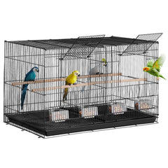 Bird Cage, 18 in, Small Parakeet Cage with Divider, Sturdy Metal Bird Flight Cage, Travel Birdcage with 5 Perches & 4 Feeding Cups, Parrot Cage for Canaries Lovebirds Cockatiels Budgie, Black