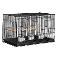 Bird Cage, 18 in, Small Parakeet Cage with Divider, Sturdy Metal Bird Flight Cage, Travel Birdcage with 5 Perches & 4 Feeding Cups, Parrot Cage for Canaries Lovebirds Cockatiels Budgie, Black