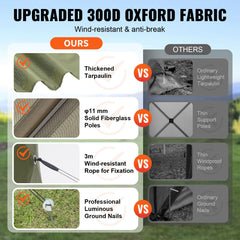 Pop Up Gazebo Tent, Pop-Up Screen Tent 6 Sided Canopy Sun Shelter with 6 Removable Privacy Wind Cloths & Mesh Windows, 12x12FT Quick Set Screen Tent with Mosquito Netting, Army Green