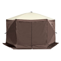 Pop Up Gazebo Tent, Pop-Up Screen Tent 6 Sided Canopy Sun Shelter with 6 Removable Privacy Wind Cloths & Mesh Windows, 12.5x12.5FT Quick Set Screen Tent with Mosquito Netting, Brown