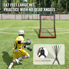 Lacrosse Rebounder for Backyard, 5x7 Ft Volleyball Bounce Back Net, Pitchback Throwback Baseball Softball Return Training Screen, Adjustable Angle Shooting Practice Training Wall with Target