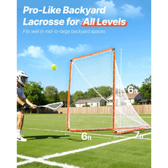 Lacrosse Goal, 6' x 6' Lacrosse Net, Steel Frame Backyard Lacrosse Training Equipment, Portable Lacrosse Goal with Carry Bag, Quick & Easy Setup, Perfect for Youth Adult Training, Orange