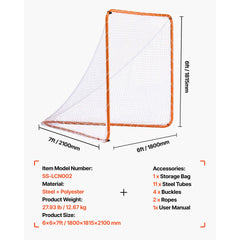 Lacrosse Goal, 6' x 6' Lacrosse Net, Steel Frame Backyard Lacrosse Training Equipment, Portable Lacrosse Goal with Carry Bag, Quick & Easy Setup, Perfect for Youth Adult Training, Orange