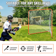 Lacrosse Goal, 6' x 6' Lacrosse Net, Steel Frame Backyard Lacrosse Training Equipment, Portable Lacrosse Goal with Carry Bag, Quick & Easy Setup, Perfect for Youth Adult Training, Orange