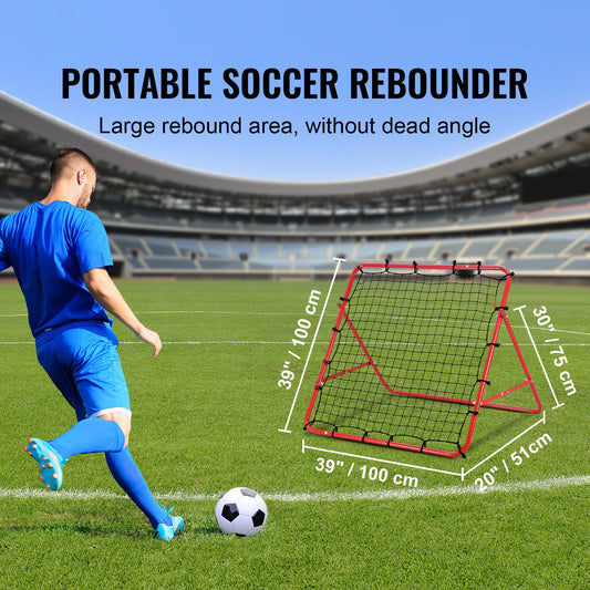 Soccer Rebounder Rebound Net, Kick-Back 100x100 cm, Portable Football Training Gifts, Fully Adjustable Angles Goal Net, Aids & Equipment for Kids Teens & All Ages, Easy Set Up & Perfect Storage
