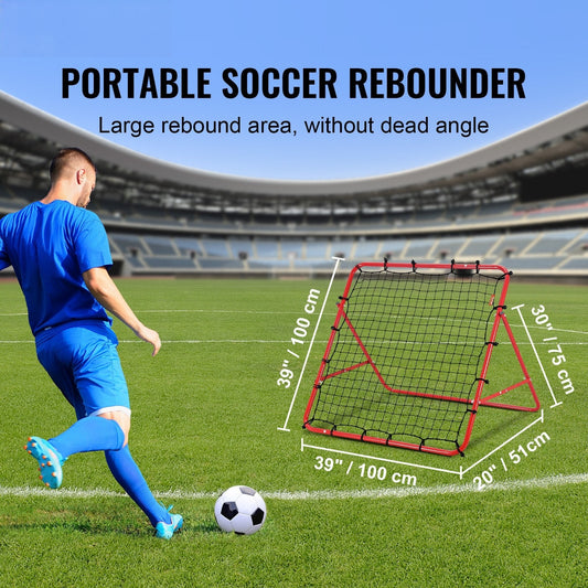 Soccer Rebounder Rebound Net, Kick-Back 100x100 cm, Portable Football Training Gifts, Fully Adjustable Angles Goal Net, Aids & Equipment for Kids Teens & All Ages, Easy Set Up & Perfect Storage