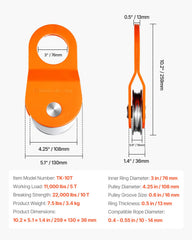 10 Ton Recovery Winch Snatch Block 22,000 lbs Capacity Off Road ATV UTV