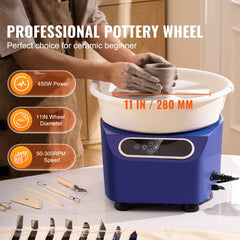 Pottery Wheel, 11 inch Pottery Forming Machine, 450W Electric Wheel for Pottery with Foot Pedal and LCD Touch Screen, Direct Drive Ceramic Wheel with Shaping Tools for DIY Art Craft, Blue
