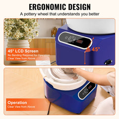 Pottery Wheel, 11 inch Pottery Forming Machine, 450W Electric Wheel for Pottery with Foot Pedal and LCD Touch Screen, Direct Drive Ceramic Wheel with Shaping Tools for DIY Art Craft, Blue