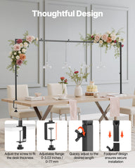VEVOR Over The Table Rod Stand with Clamps, 13"-42" Tall & 28"-98" Length Adjustable, 2 Packs Table Arch Stand, Tabletop Balloon Arch Frame for Wedding Birthday Party Christmas Decorations, Black
