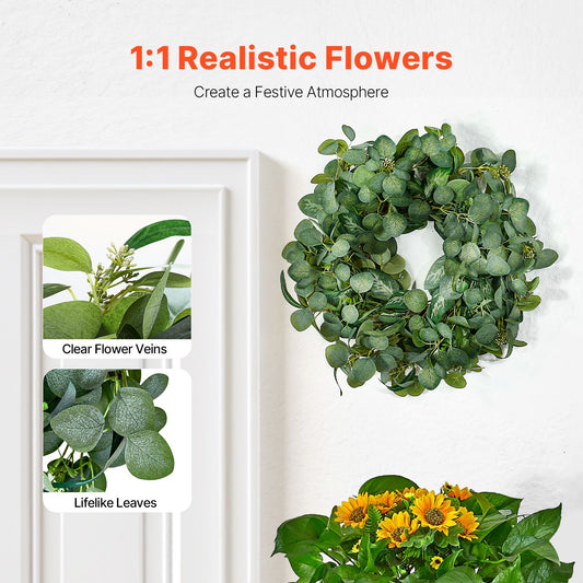 Artificial Decorative Wreath 66.04 cm Green Eucalyptus Leaves Year Round