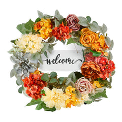 Artificial Decorative Wreath 60.96 cm Red Orange Yellow Hydrangeas Roses