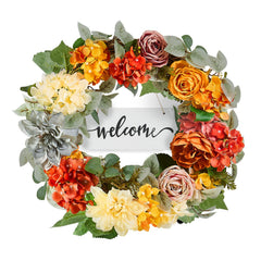 Artificial Decorative Wreath 60.96 cm Red Orange Yellow Hydrangeas Roses