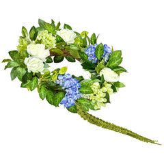 Artificial Decorative Wreath 58.42 cm Blue White Green Hydrangeas Roses