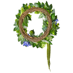 Artificial Decorative Wreath 58.42 cm Blue White Green Hydrangeas Roses