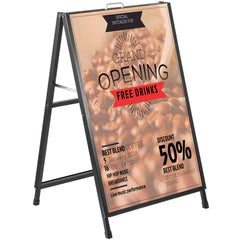 A-Frame Sidewalk Sign 24"x36" Sidewalk Signs for Businesses Black Coated Steel Metal A-Frame Sign Slide-in Folding Sandwich Board Sidewalk Sign Double-Sided with 2 Corrugated Plastic Poster Boar