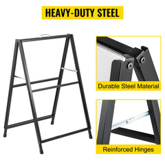 A-Frame Sidewalk Sign 24"x36" Sidewalk Signs for Businesses Black Coated Steel Metal A-Frame Sign Slide-in Folding Sandwich Board Sidewalk Sign Double-Sided with 2 Corrugated Plastic Poster Boar