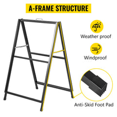 A-Frame Sidewalk Sign 24"x36" Sidewalk Signs for Businesses Black Coated Steel Metal A-Frame Sign Slide-in Folding Sandwich Board Sidewalk Sign Double-Sided with 2 Corrugated Plastic Poster Boar