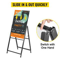 A-Frame Sidewalk Sign 24"x36" Sidewalk Signs for Businesses Black Coated Steel Metal A-Frame Sign Slide-in Folding Sandwich Board Sidewalk Sign Double-Sided with 2 Corrugated Plastic Poster Boar