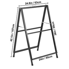 A-Frame Sidewalk Sign 24"x36" Sidewalk Signs for Businesses Black Coated Steel Metal A-Frame Sign Slide-in Folding Sandwich Board Sidewalk Sign Double-Sided with 2 Corrugated Plastic Poster Boar