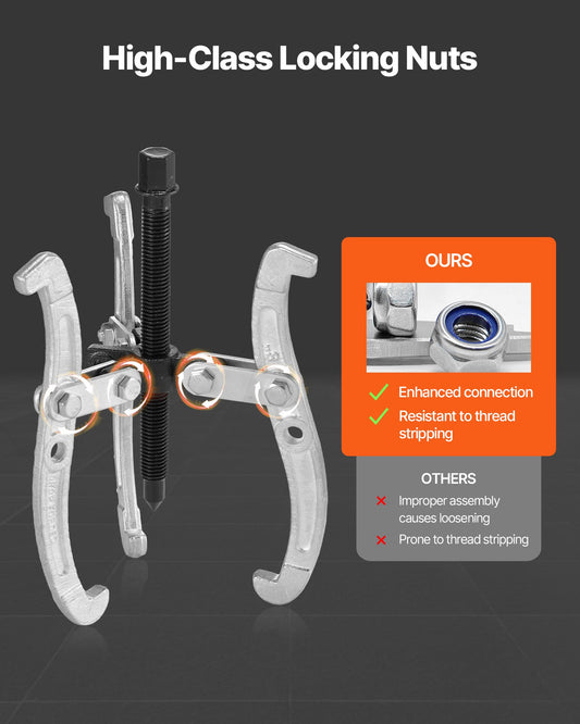 Gear Puller Set, 76.2 mm/101.6 mm/152.4 mm/203.2 mm 3 Jaw Bearing Puller with Reversible Jaws, 2 Jaw/3 Jaw Pulley Puller, 4 PCS Bearing Puller Tool Kit for Pulley Gear Bearing Flywheel Removal