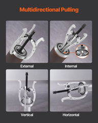 Gear Puller Set, 76.2 mm/101.6 mm/152.4 mm/203.2 mm 3 Jaw Bearing Puller with Reversible Jaws, 2 Jaw/3 Jaw Pulley Puller, 4 PCS Bearing Puller Tool Kit for Pulley Gear Bearing Flywheel Removal