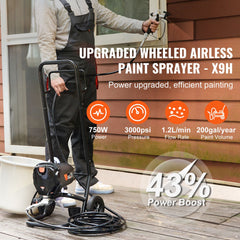 Stand Airless Paint Sprayer, 750W 3000PSI High Efficiency Electric Airless Sprayer With Cart, Fine And Even Painting Effect, Paint Sprayers for Home Interior and Exterior Furniture and Fences