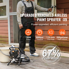 Stand Airless Paint Sprayer, 750W 3000PSI High Efficiency Electric Airless Sprayer, Fine And Even Painting Effect, Handheld Paint Sprayers for Home Interior and Exterior Furniture and Fences