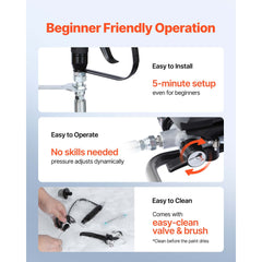 Stand Airless Paint Sprayer, 650W, 3000PSI High Pressure Airless Sprayer with Cart, Cleaning Brush, Hose, Extension Rod, Nozzles, Electric Spray Paint Machine for House Exterior and Interior