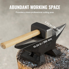 Single Horn Anvil, 22Lbs Cast Steel Anvil, High Hardness Rugged Round Horn Anvil Blacksmith, Large Countertop and Stable Base, with Round and Square Hole, Metalsmith Tool for Bending and Shaping