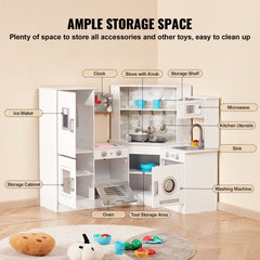 Kitchen Playset Kids Pretend Cooking Play Toy 24 Piece Accessories White