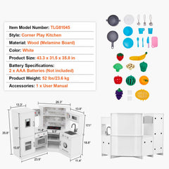 Kitchen Playset Kids Pretend Cooking Play Toy 24 Piece Accessories White