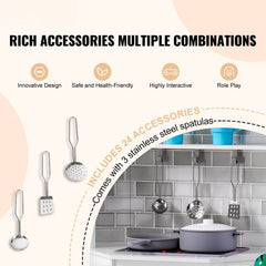 Kitchen Playset Kids Pretend Cooking Play Toy 24 Piece Accessories White