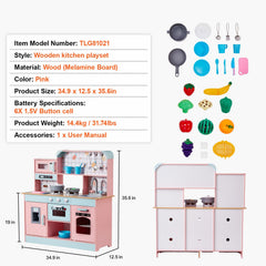 Kitchen Playset Kids Pretend Cooking Play Toy 24 Piece Accessories Pink